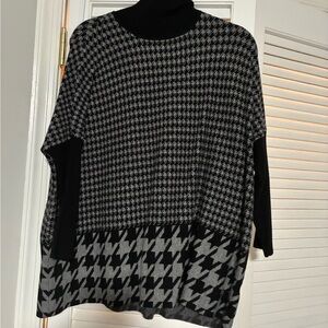Joseph A Black and Gray Houndstooth Poncho Sweater Size 1X